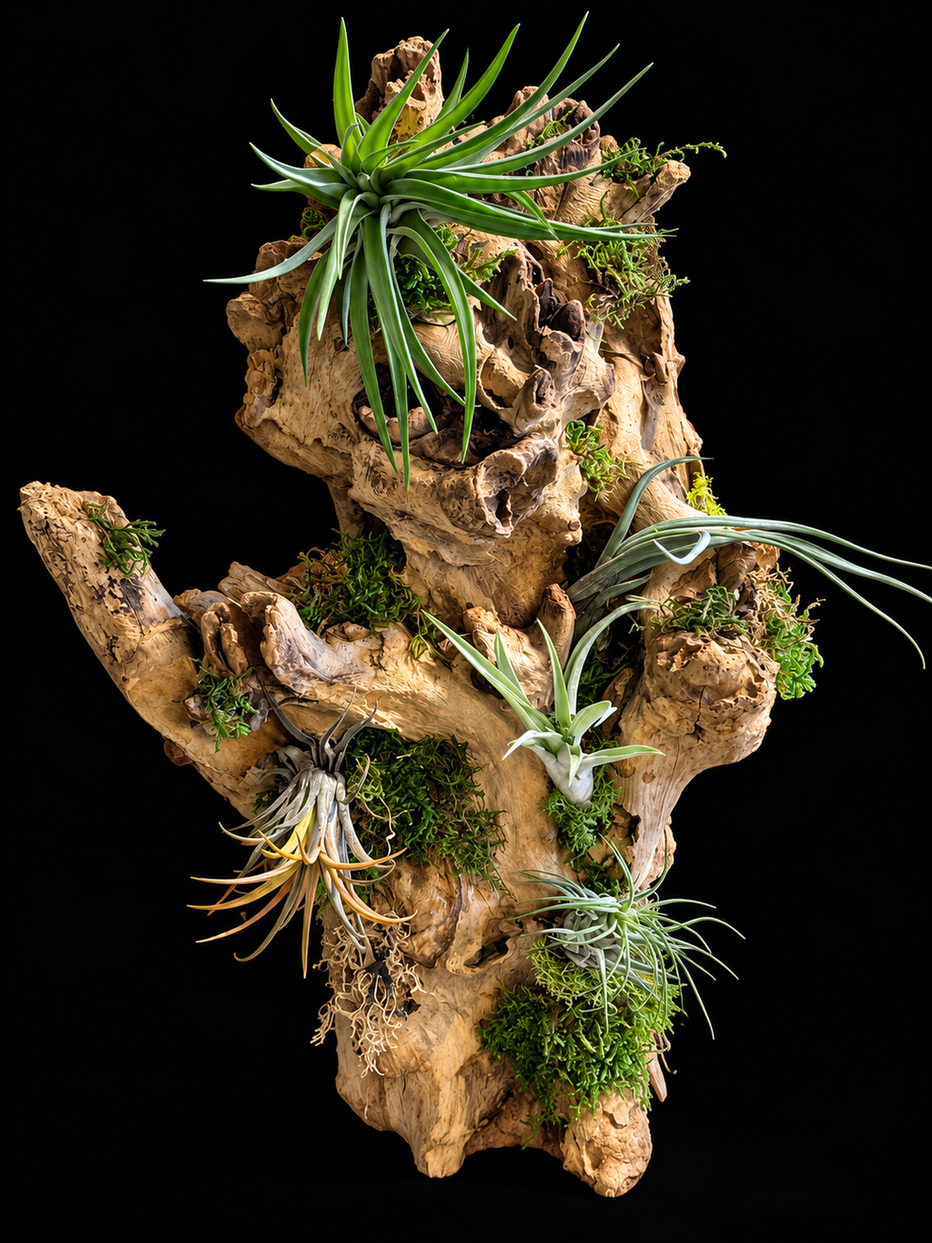 Grote Wortelsculptuur met Tillandsia – Unieke Natuurcreatie