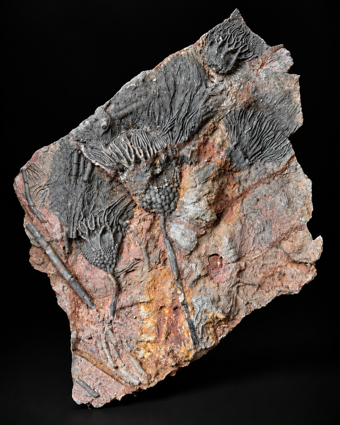 Grote Crinoïden fossielenplaat – Scyphocrinus – Marokko – 50 cm