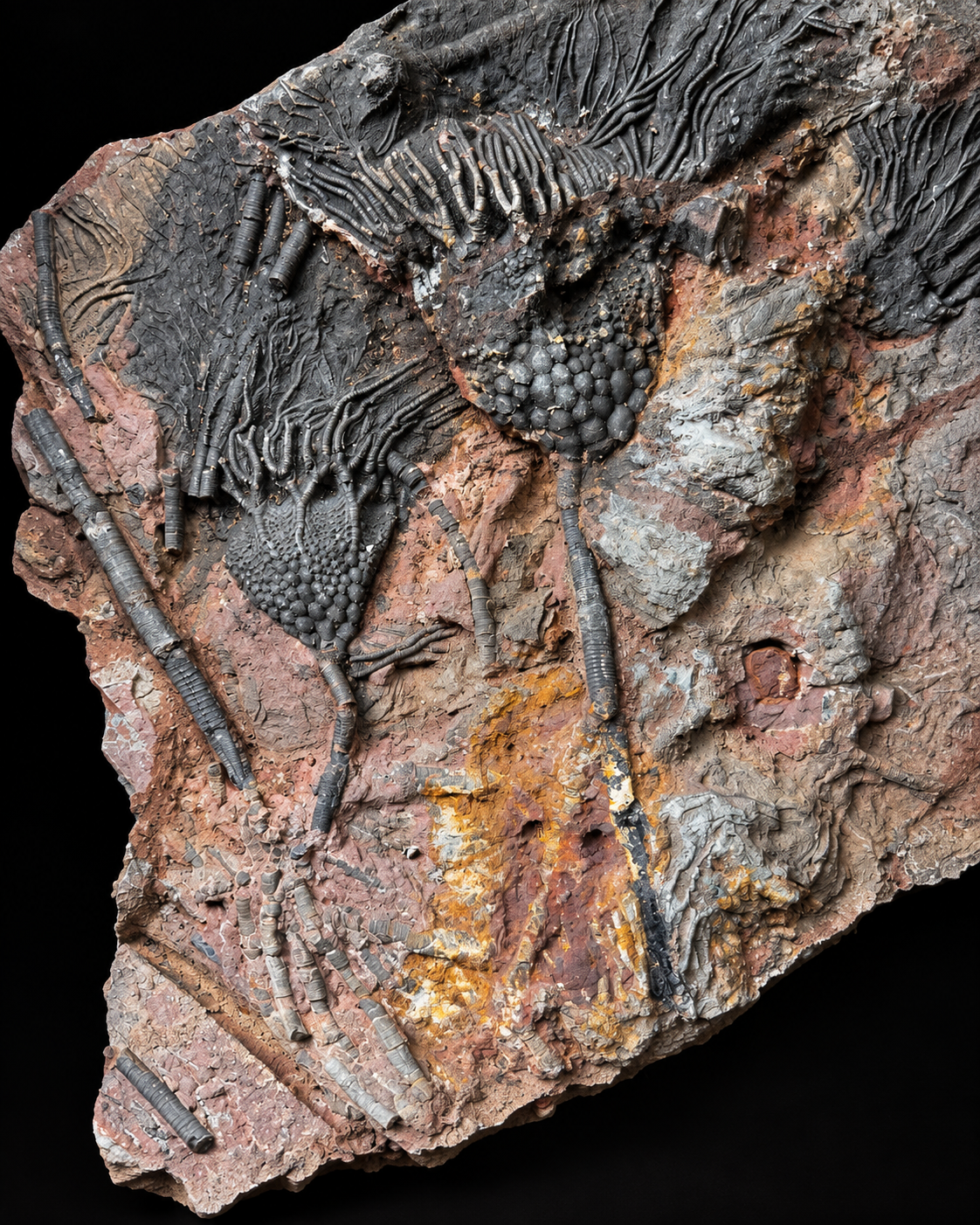 Grote Crinoïden fossielenplaat – Scyphocrinus – Marokko – 50 cm