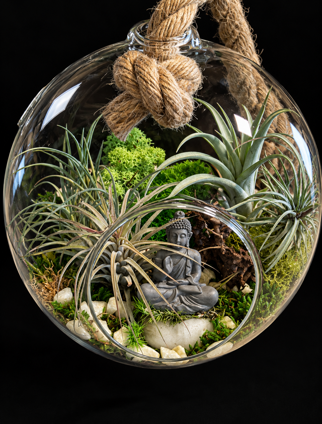 Zen Garden – Glazen Bol met Boeddha en Tillandsia