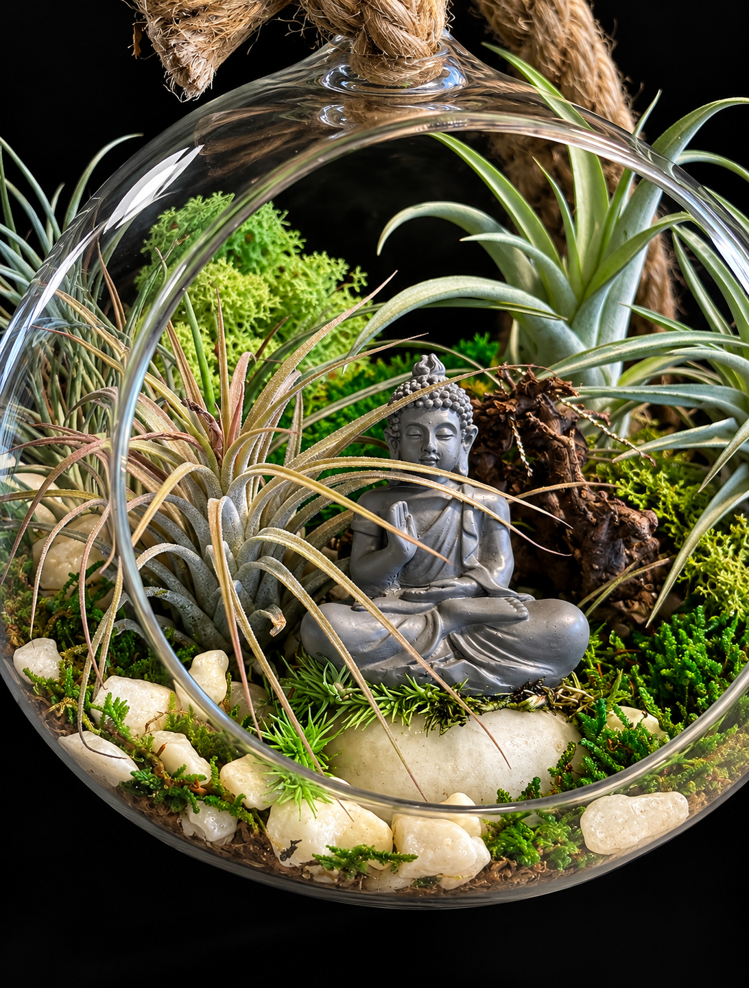 Zen Garden – Glazen Bol met Boeddha en Tillandsia