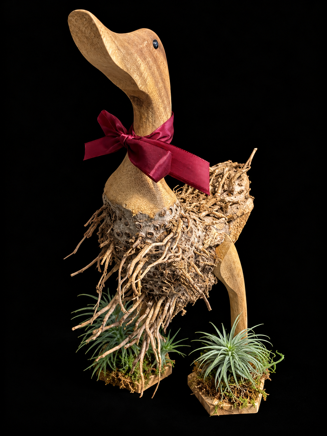 Decoratieve houten eend met Tillandsia – Natuurcreatie – 30 cm