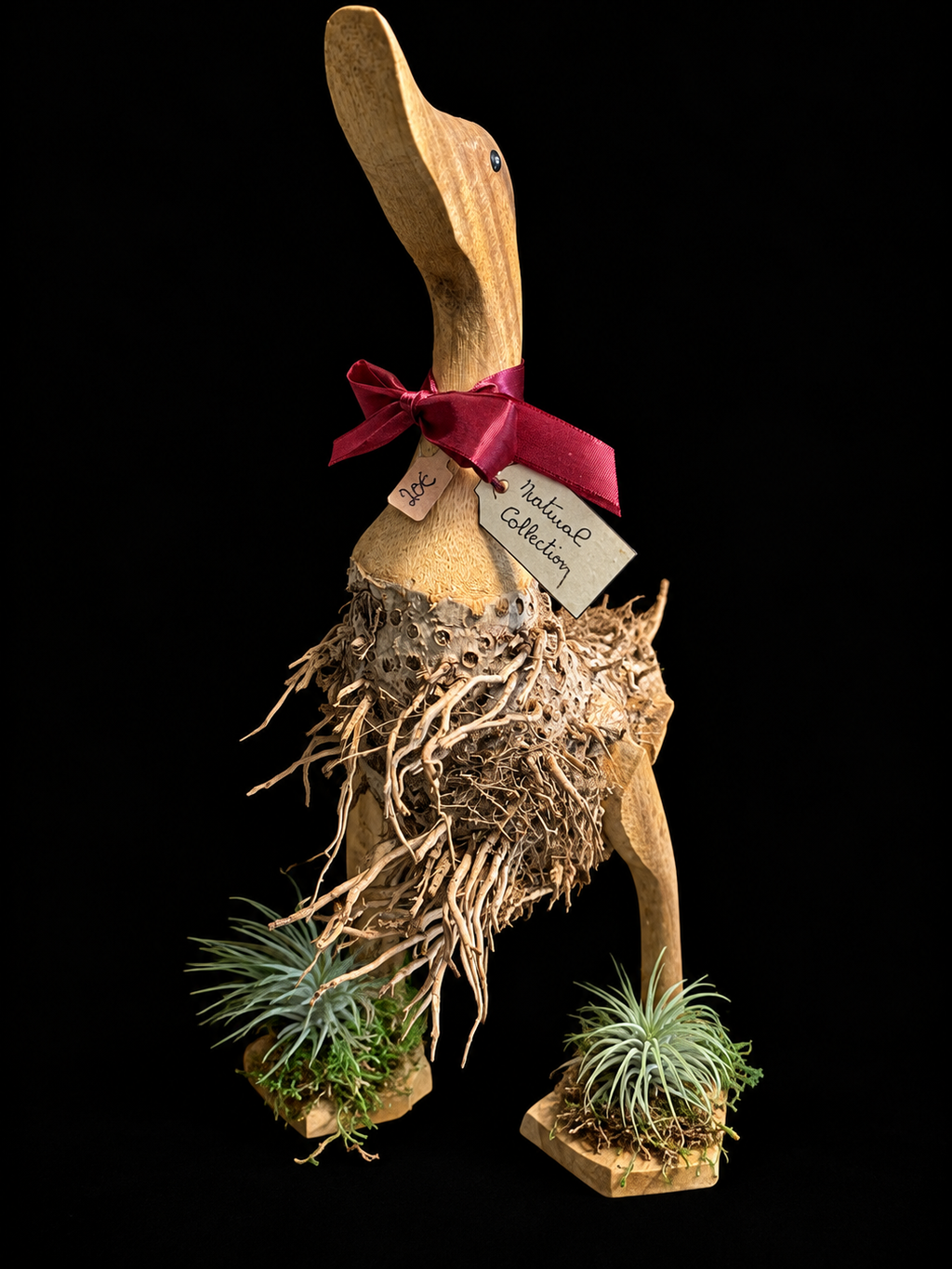 Decoratieve houten eend met Tillandsia – Natuurcreatie – 30 cm