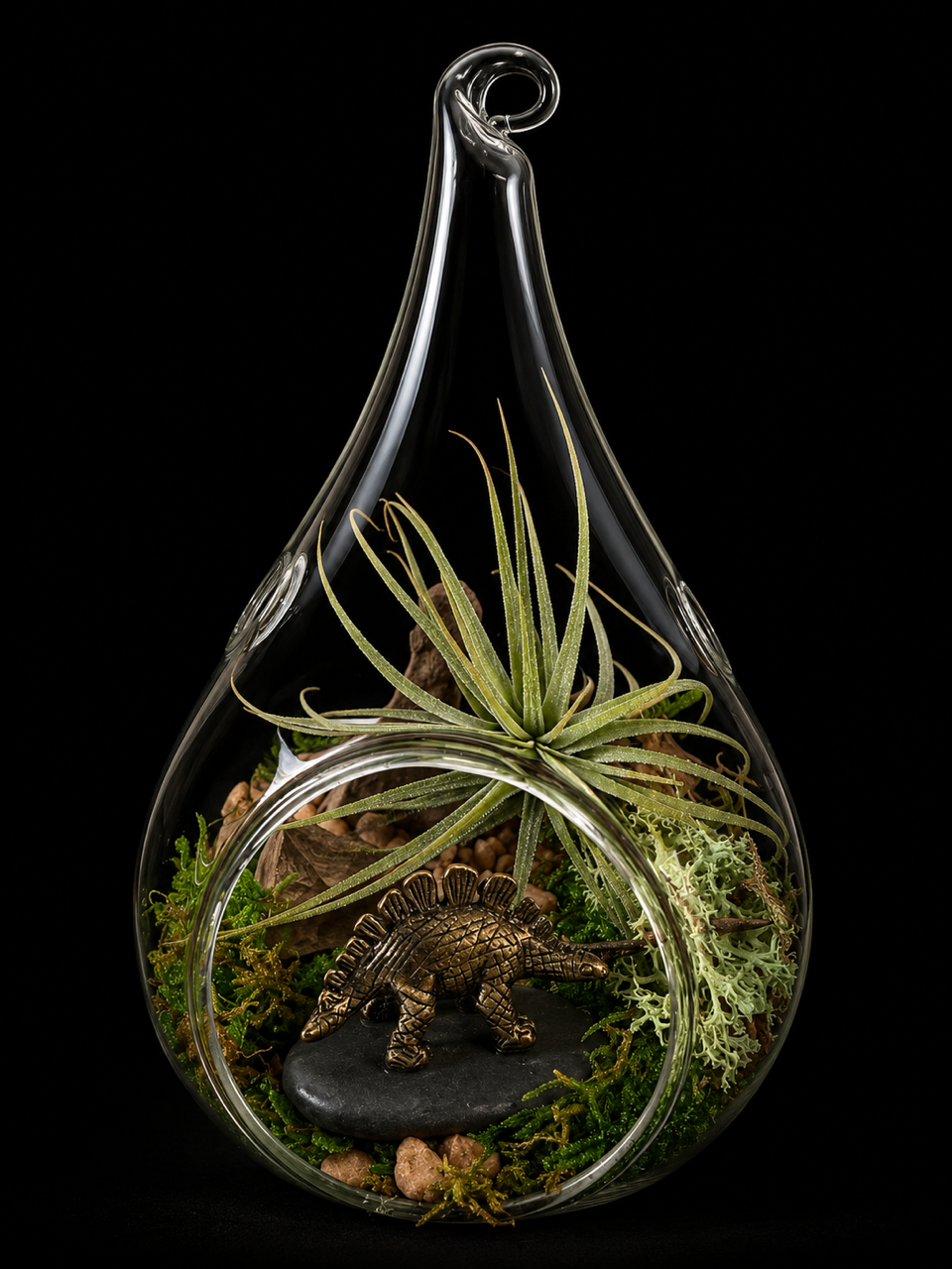 Glazen mini-terrarium met Tillandsia & dinosaurus – 13 cm