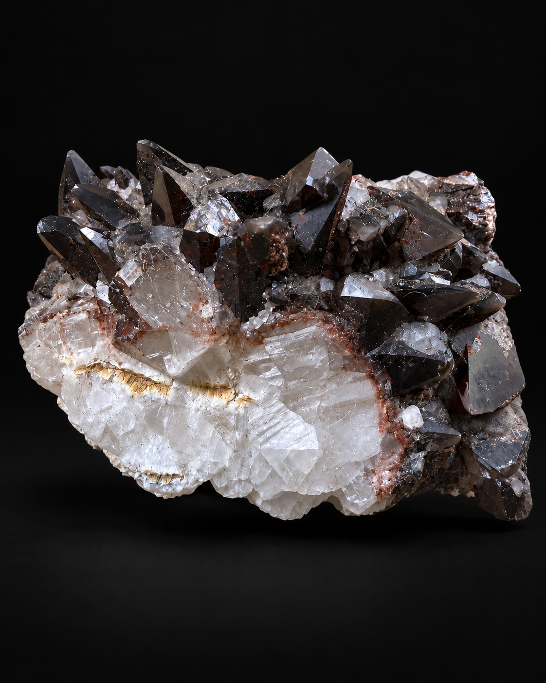 Rookkwarts op witte kwarts – Natuurlijke kristalcluster – 750 g