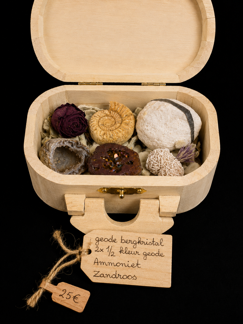 Natuurdoosje met fossielen & mineralen – unieke samenstelling